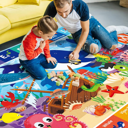59X39.4 INCH) Baby Play Mat for Floor, ABC Kids Play Mat, Sea Animals Kids Rugs for Girls and Boys Playroom, Foldable