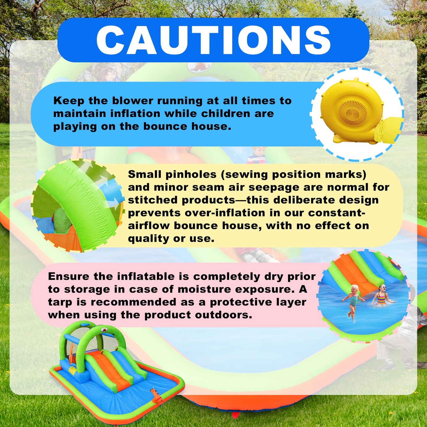 WELLFUNTIME Inflatable 2-in-1 Water Slide Bouncy Castle with Blower, Jumping House with Double Slide & Basketball Ring for Kids, Jumping Area for 3 Kids