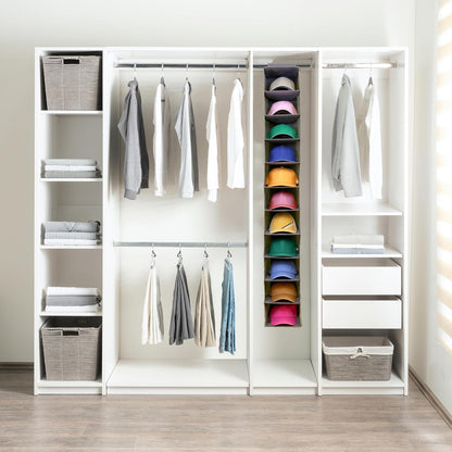 Perfect Curve 11-Pocket Baseball Hat Organizer - Gray Hat Storage Rack for Closet, Holds 100 Caps