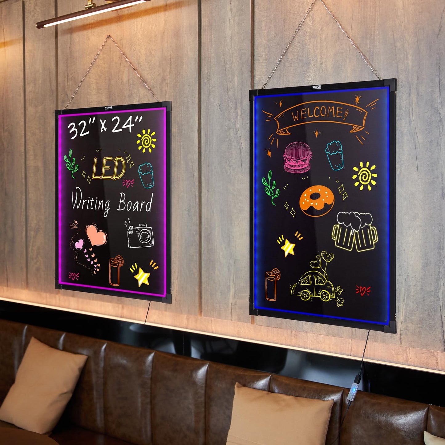 VEVOR 32"x24" LED Message Writing Board, Menu Sign Boards, Illuminated Erasable Lighted Chalkboard, Neon Effect Drawing Panel with 8 Fluorescent Chalk Markers and Remote Control