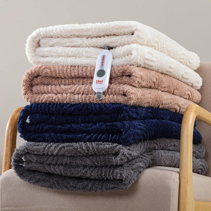 TiMiCalda Heated Throw Blanket Electric - 50"x60" Cozy Soft Jacquard Heating Blanket with 4 Heat Levels & 4 Hours Auto-Off, Electric Throw with Overheating Protection, Warm Gifts, Cream