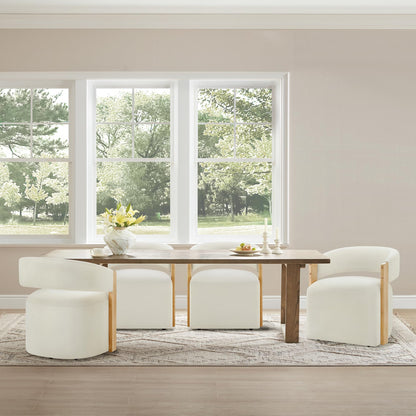 KISLOT Upholstered Dining Chairs Set of 2, Barrel Modern Dining Room Chairs with Casters, Kitchen Side Wooden Armchair with Fabric Cushion Seat for Bedroom, Livingroom, Reading Room, Beige, 2 Boxs
