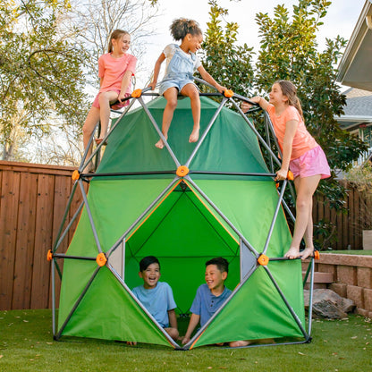 gobaplay Summit Pro Climbing Dome with Tent, 600 lb Capacity, Green - Outdoor 7.5' Non-Slip Rock Climber, Backyard Playset for Kids 6+