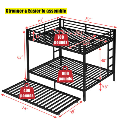 LEEKAF Stronger & Safer Heavy Duty Metal Queen Over Queen Size Bunk Bed for Adults Teens, Thickened More Stable Steel Bunkbed (Greater Weight Capacity) (Queen Over Queen with Trundle)