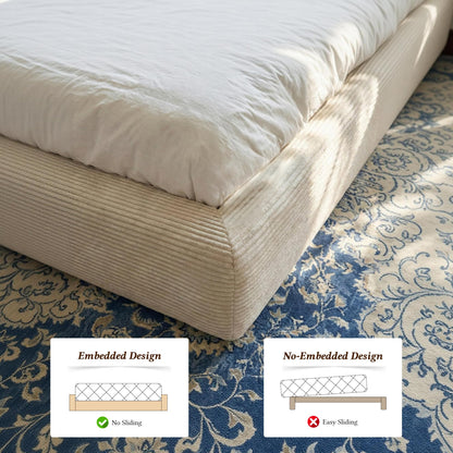 Homkdom Cloud Bed Frame with 9.4" Extra Thick Soft Headboard, Anti-Collision Round Corner Soft Queen Bed Frame for Modern Bedroom,Apartments,Bed Frame Queen Size with No Box Spring Needed,Beige