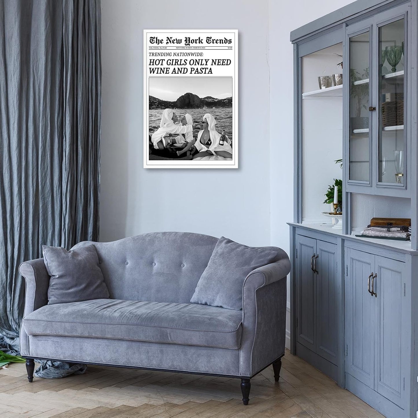 FBKDVC 16x24in Vintage Trendy Black And White Newspaper Print Poster Retro Times Canvas Wall Art Funky Hot Girls Eating