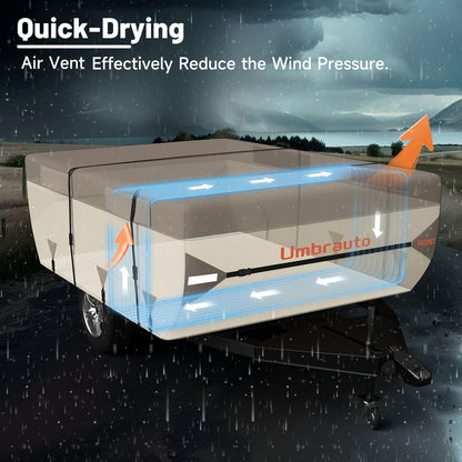 Umbrauto Pop Up Camper Cover for 18'-20' Folding Tent Trailer – 9-Layer Top, 3-Layer Side, Waterproof, Windproof, Sun-Resistant, Heavy-Duty Cover for All-Weather Protection