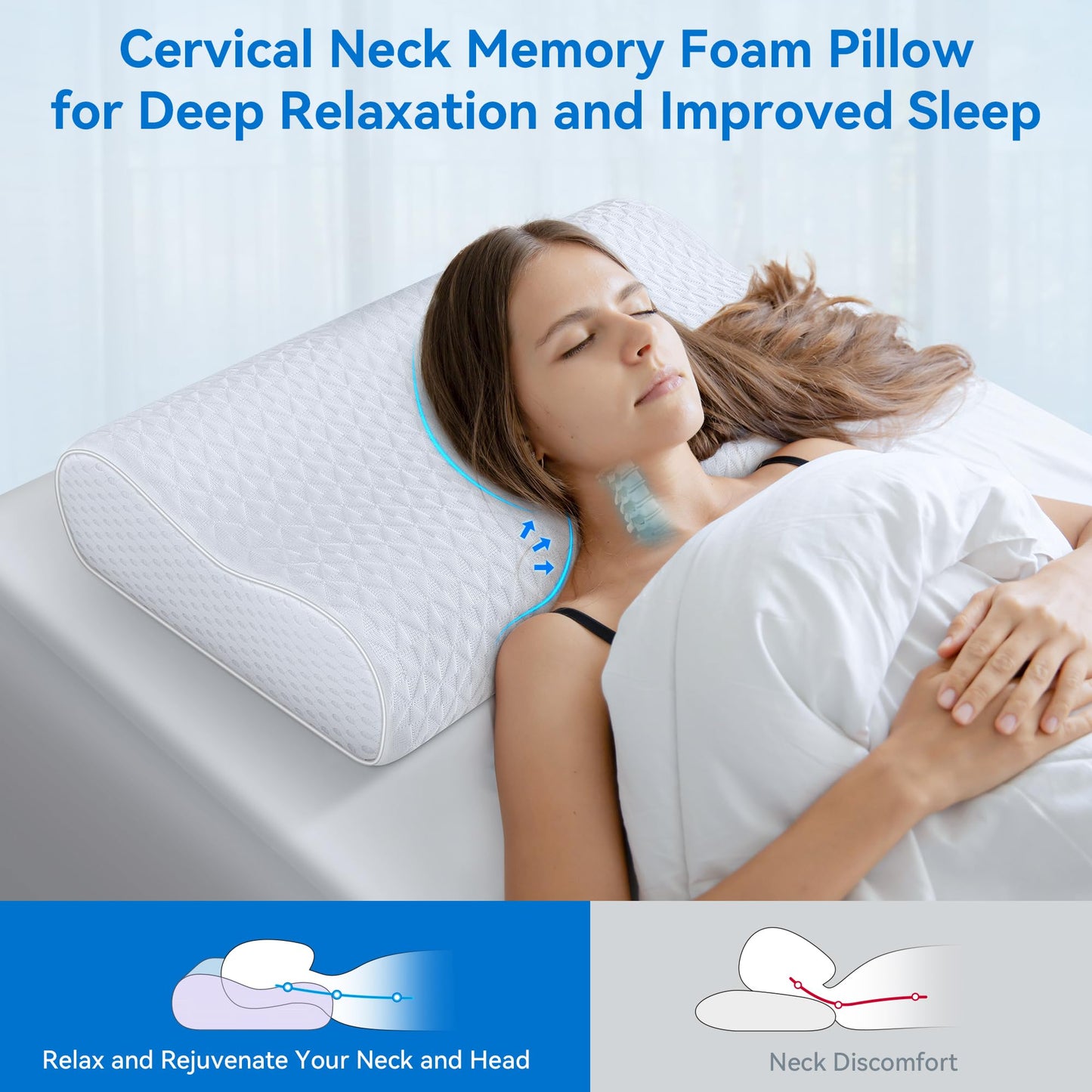 Cervical Neck Pillow for Pain Relief- Queen Size Cooling Pillow for Sleeping, Memory Foam Pillows for Neck Shoulder, Ergonomic Adjustable Contour Bed Pillow for Side, Stomach & Back Sleepers