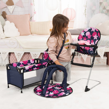 Bayer Real Life Baby Doll Accessories - 9-in-1 Furniture Set with Highchair, Travel Bed, Dining Set