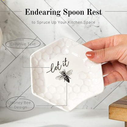 Youngs Ceramic Bee Spoon Rest, Large Spoon Holder for Cooking Spoons, Spatula, Ladle, Heat Resistant Utensil Rest, 5"x5"