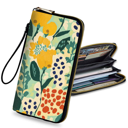 JNFBWULO Doodle Plants Wristlet Wallet for Women, RFID Blocking Phone Wallet, Large Capacity Zip Around Clutch, Fits iPhone 15 Pro Max, Travel Organizer Purse