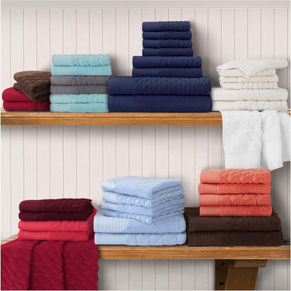 Superior Turkish Cotton Jacquard Solid 12-Piece Washcloth/Face Towel Set, Quick Dry Small Decorative Towels in Maroon