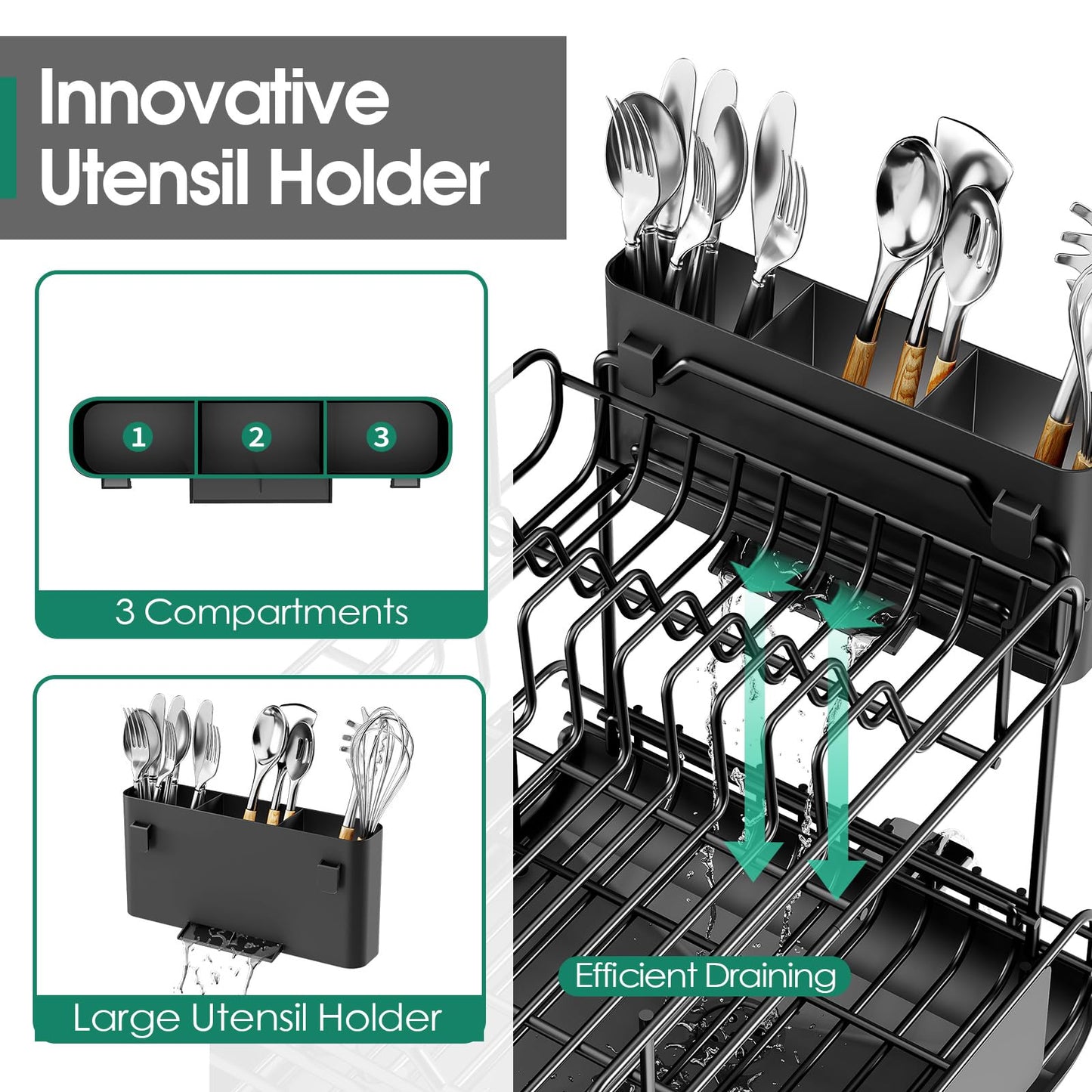 Extendable Dish Drying Rack for Kitchen Counter, Large Expandable Dish Rack with Multifunctional Drainboard for Pan Pot, Collapsible dish drainer, Foldable Plate Strainer for Home Countertop Storage