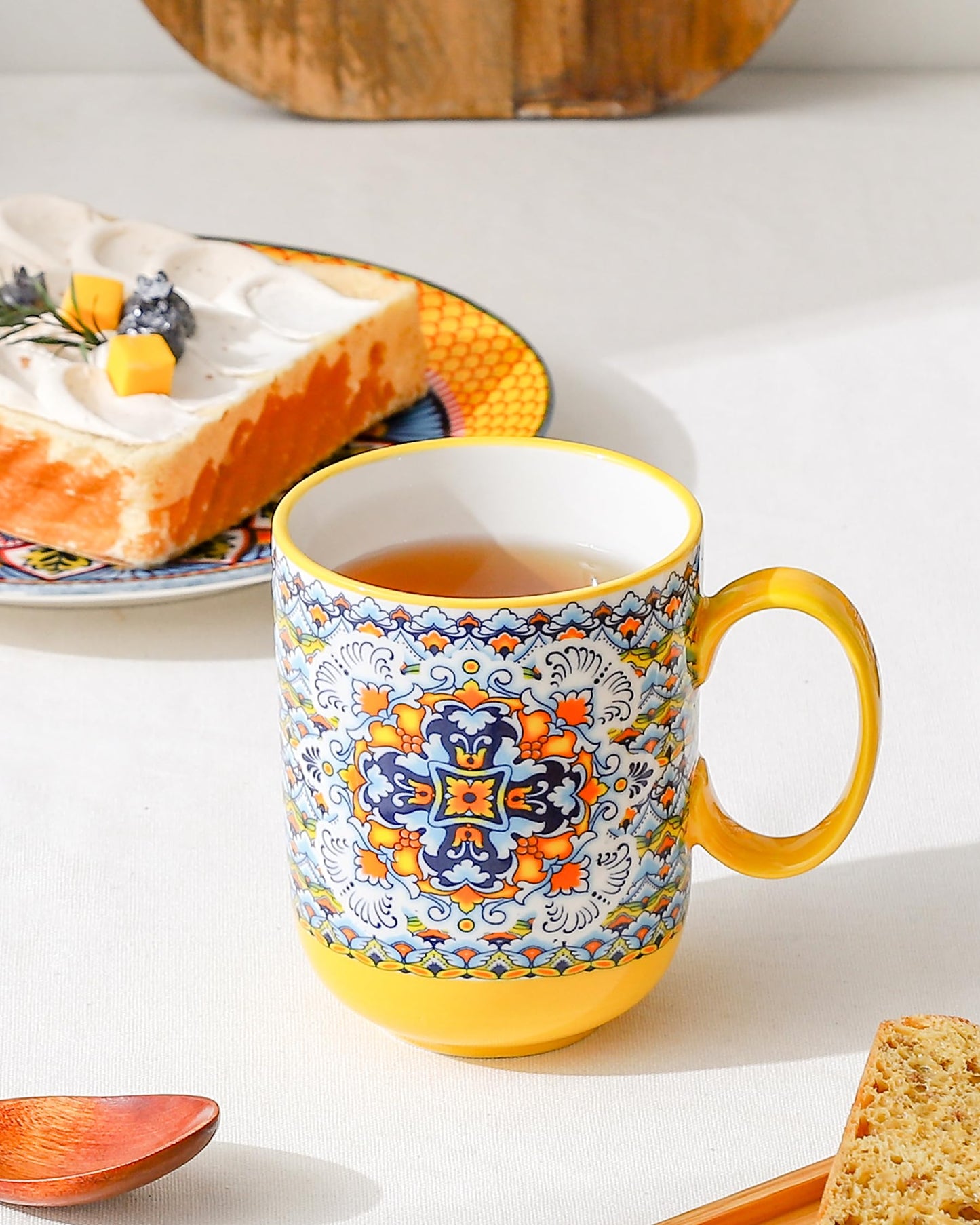 HENXFEN LEAD Boho Ceramic Coffee Mugs Set of 6 – 14 oz Porcelain Cups for Latte, Cappuccino, Tea & Cocoa – Microwave & Dishwasher Safe