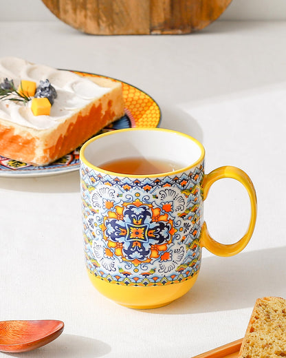 HENXFEN LEAD Boho Ceramic Coffee Mugs Set of 6 – 14 oz Porcelain Cups for Latte, Cappuccino, Tea & Cocoa – Microwave & Dishwasher Safe