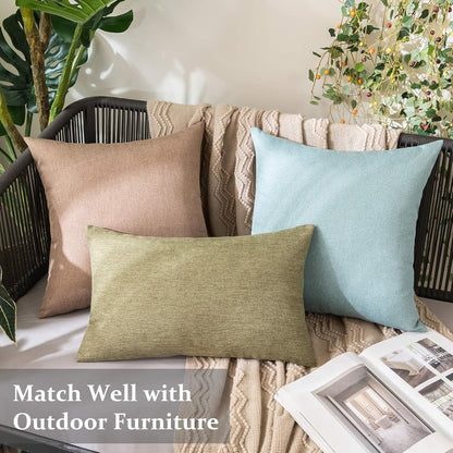 MIULEE Decorative Outdoor Throw Pillow Covers - Waterproof Faux Linen Cushion Cases | 20x12 Inch Dark Green (Pack of 2)