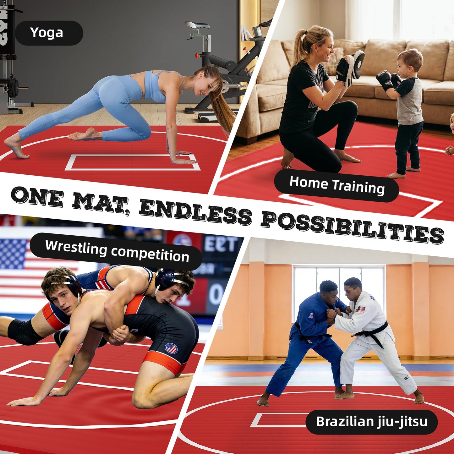 HFPFTS Wrestling Mat for Home, 10’x 10’x 1.25” Wrestling Mat, Safe Wrestling & Play Mat for Kids and Family, Jiu Jitsu, BJJ, MMA, Wrestling Mats, Martial Arts,Tumbling, Easy Clean, Gym Mat, Red