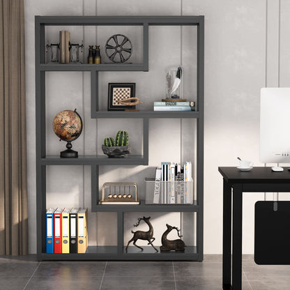Tribesigns Way to Origin 6-Shelf Modern Bookshelf Set of 2, Industrial Etagere Bookcase, 69-Inch Tall Storage Display Staggered Shelves with Sturdy Metal Frame, Black