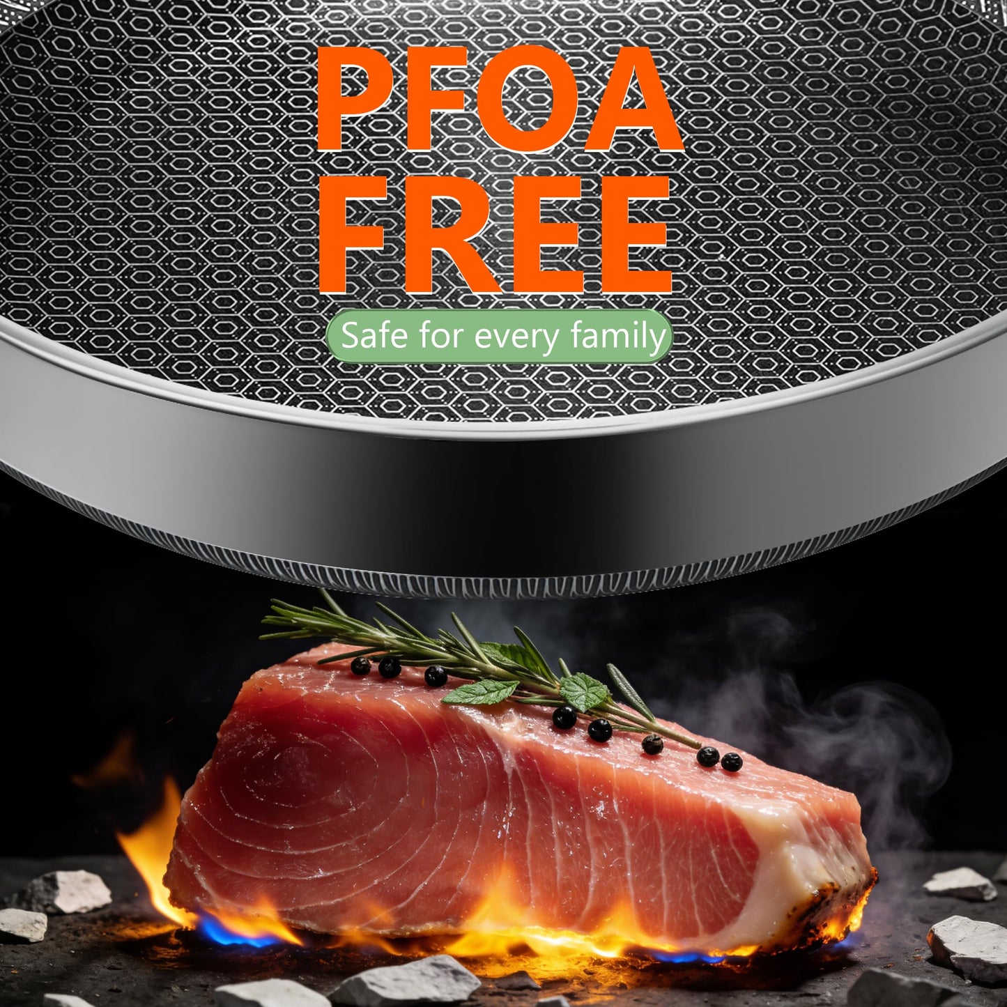 Vocvee Non Stick Frying Pans, 12-inch with Lid, Hybrid Frying Pans Nonstick Stainless Steel Skillets, Dishwasher & Oven-Safe, Stay-Cool Handle, PFOA Free Cookware, Compatible with All Cooktops