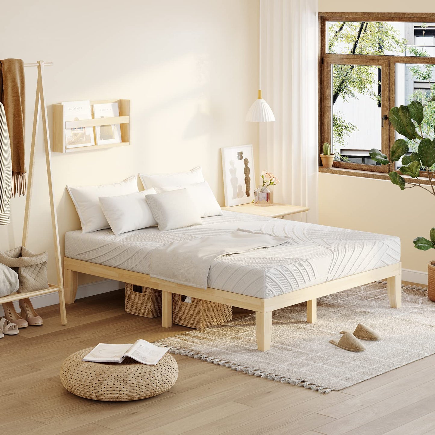KOMFOTT 14 Inches Wood Platform Bed Frame King Size, Wooden Mattress Foundation with Rubber Wood Frame, Strong Wooden Slats Support, No Box Spring Needed, Bed Frame (Natural)