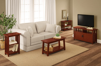 Alaterre Furniture Mission TV Stand with Open Shelves and 2 Cabinet Doors – Classic 42” Wood Media Console for TV, Gaming Consoles & Video Equipment in Living Room or Bedroom (Cherry)