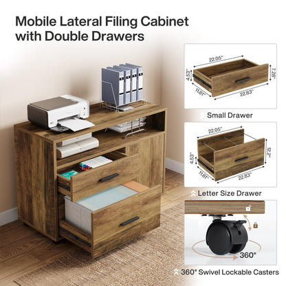 Tribesigns L Shaped Desk with Drawer Cabinet, 63" Executive Computer Desk and lateral File Cabinet, 2 Piece Home Office Furniture with Drawers for Hanging, Door (Rustic Brown, 63 inches)