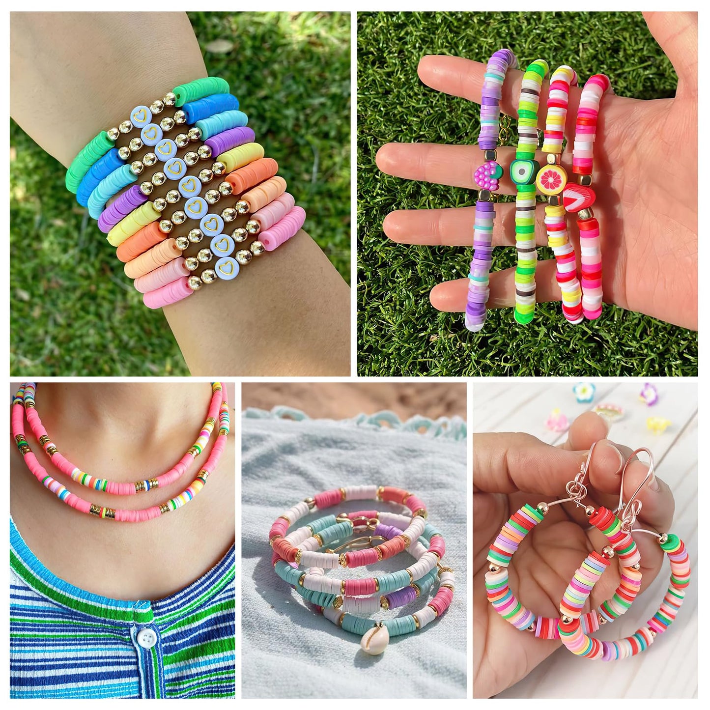 Gionlion 25000 Pcs Clay Beads Bracelet Making Kit Abundant Single Color Heishi Beads, 7 Boxes Polymer Beads for Bracelets Jewelry Making kit with Charms, DIY Arts and Crafts Gifts