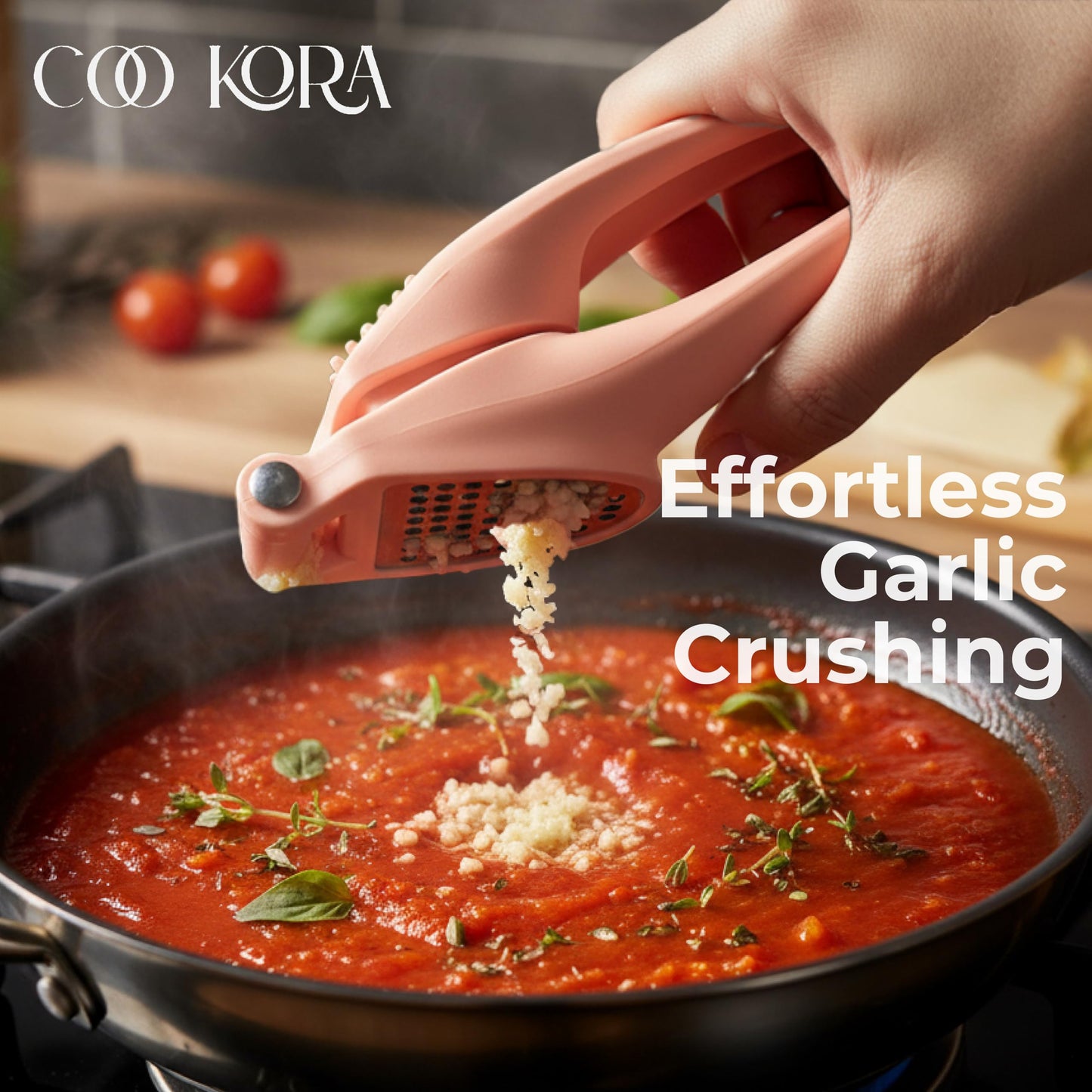 COO KORA Garlic Presses, Garlic Press, Durable Ergonomic Handheld Garlic Chopper/Crusher for Chefs and Kitchens, No Peeling Required, Dishwasher Safe