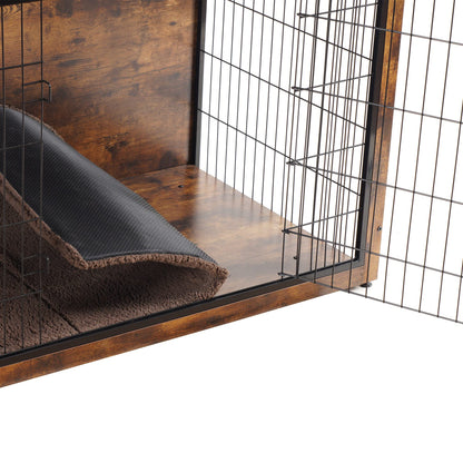 DWANTON Dog Crate Furniture with Cushion, Wooden Kennel Table with Double Doors, Indoor Dog House, Extra Large Size, 43.3" L, Rustic Brown