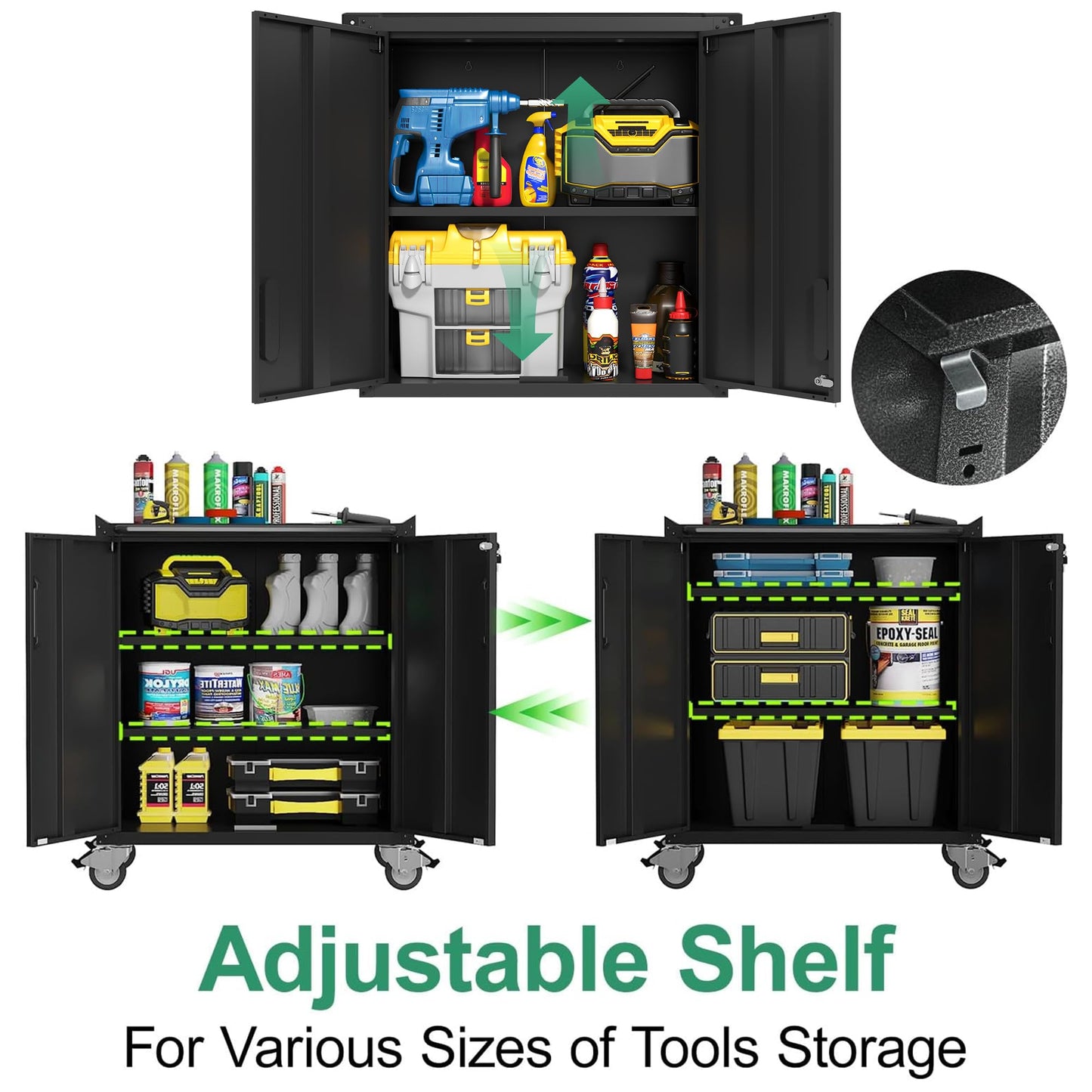 VIYET Metal Tool Cabinet,Garage Storage Cabinet System,Wall Cabinet & Locking Rolling Tool Cabinet with Doors and Adjustable Shelves,Steel Tool Cabinets for Home