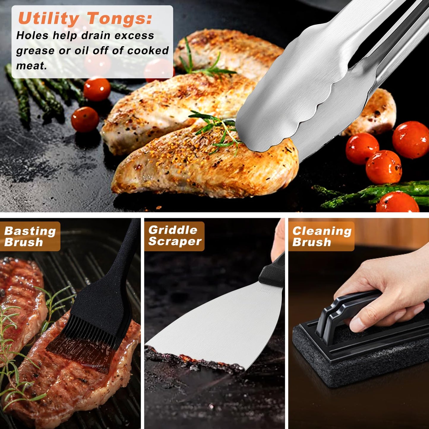 N NOBLE FAMILY 27 PCS Griddle Accessories Kit, Flat Top Grill Accessories Set for Camping, Professional Griddle Spatula Set with Melting Dome, Burger Press for Outdoor BBQ Cooking