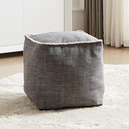 45x45 Louis Donn Unstuffed Square Pouf Ottoman Cover Footstool for Storage Washable Small Bean Bag Cotton and Linen