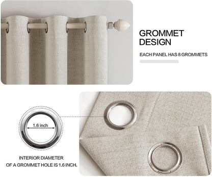 MIULEE 100% Blackout Linen Curtains - Thermal Insulated Cobblestone Grommet Drapes | 52 x 96 Inch (2 Panels)