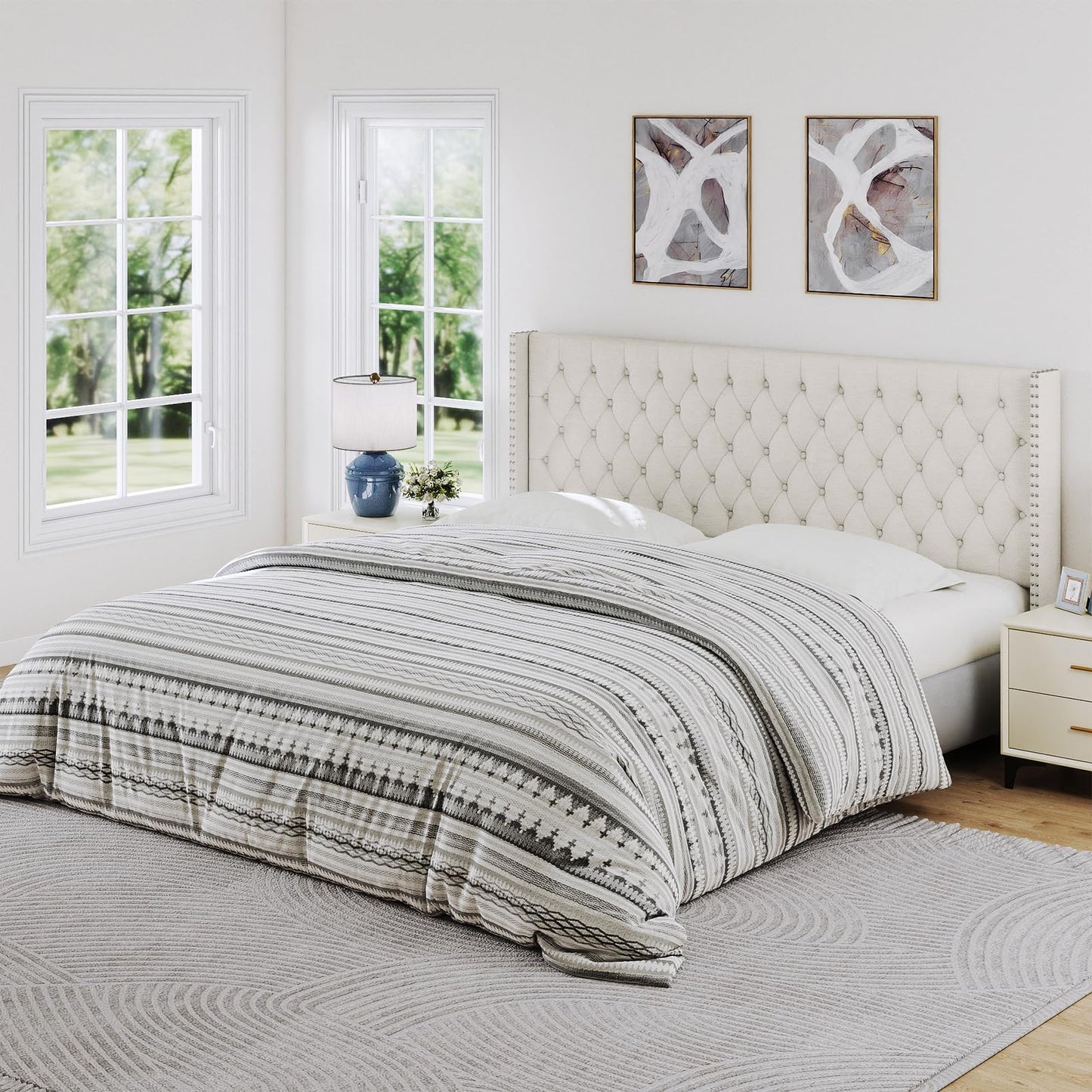 Furpopup King Size Headboard Only, Wingback Wall Mount Headboard King Size for Adjustable Bed Featuring High-Density Sponge Padding, Luxury Texture Easy Assembly Comfort and Style, Ivory