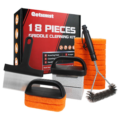 Griddle Cleaning Kit for Blackstone, 18 Pieces Flat Top Grill Cleaning Kit with Durable Scraper, Grill Brush, Cleaning Brick and Scouring Pads, Griddle Accessories Set for Easy Restoration