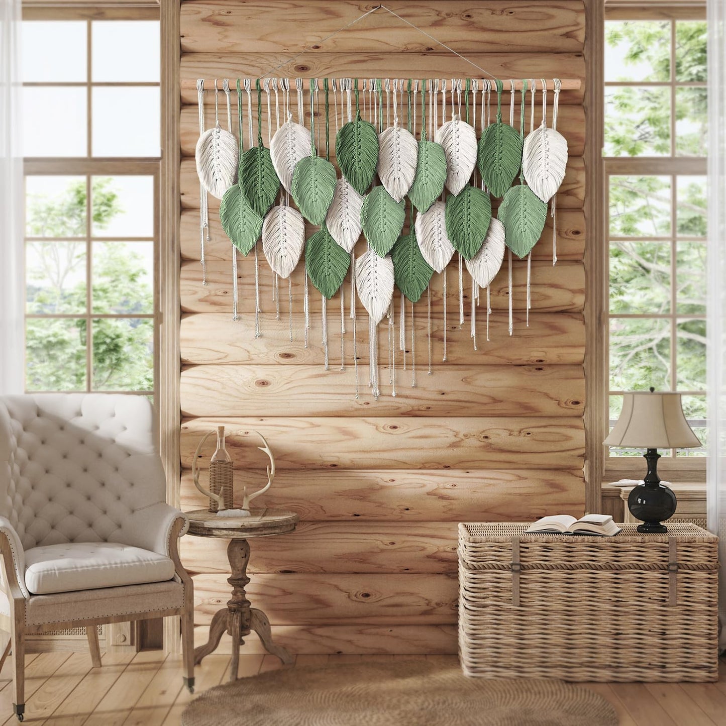 Weldomcor Large Macrame Wall Hanging, Boho Leaves Macrame Tapestry Wall Decor Handmade Woven Hanging Decor Chic Bohemian Wall Art Home Decoration for Bedroom Living Room Nursery Office 39"W x 29.5"L