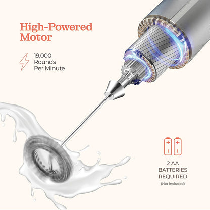 Powerful Handheld Milk Frother, Mini Battery Operated Milk Foamer, Stainless Steel Drink Mixer for Coffee, Lattes,
