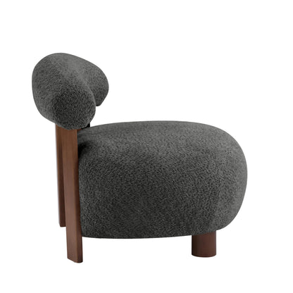 Merax Boucle Upholstered Accent Chair, Modern Barrel Armlesschair with Plush Curved Backrest and Solid Wood Legs, Cozy Lounge Reading Chair for Living Room Bedroom, Dark Gray