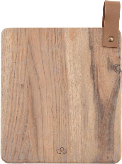 Karma Montecito Cutting Board, Acacia Wood Serving Board, Charcuterie Board with Leather Strap