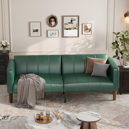 GarveeHome Futon Sofa Bed, 75-Inch Modern Faux Leather Convertible Couch, Mid-Century Loveseat for Small Space, Living Room, Bedroom, Green