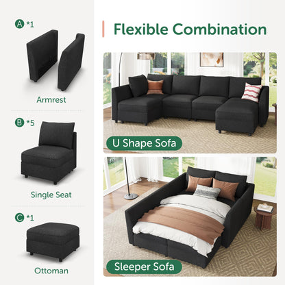 HONBAY Modular Sectional Sofa L Shaped Sectional Couch with Storage, Convertible Couches for Living Room - Linen Grey