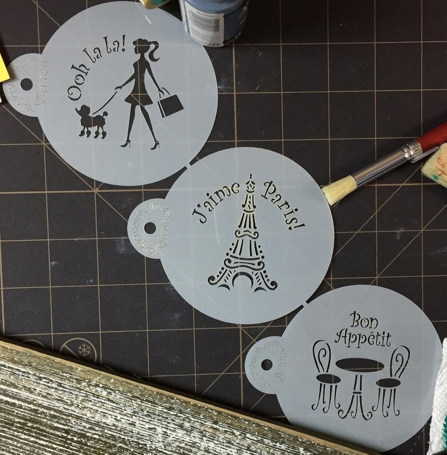Designer Stencils I Love Paris Cookie Stencil Set, Beige/Semi-Transparent, fits 3 inch circle