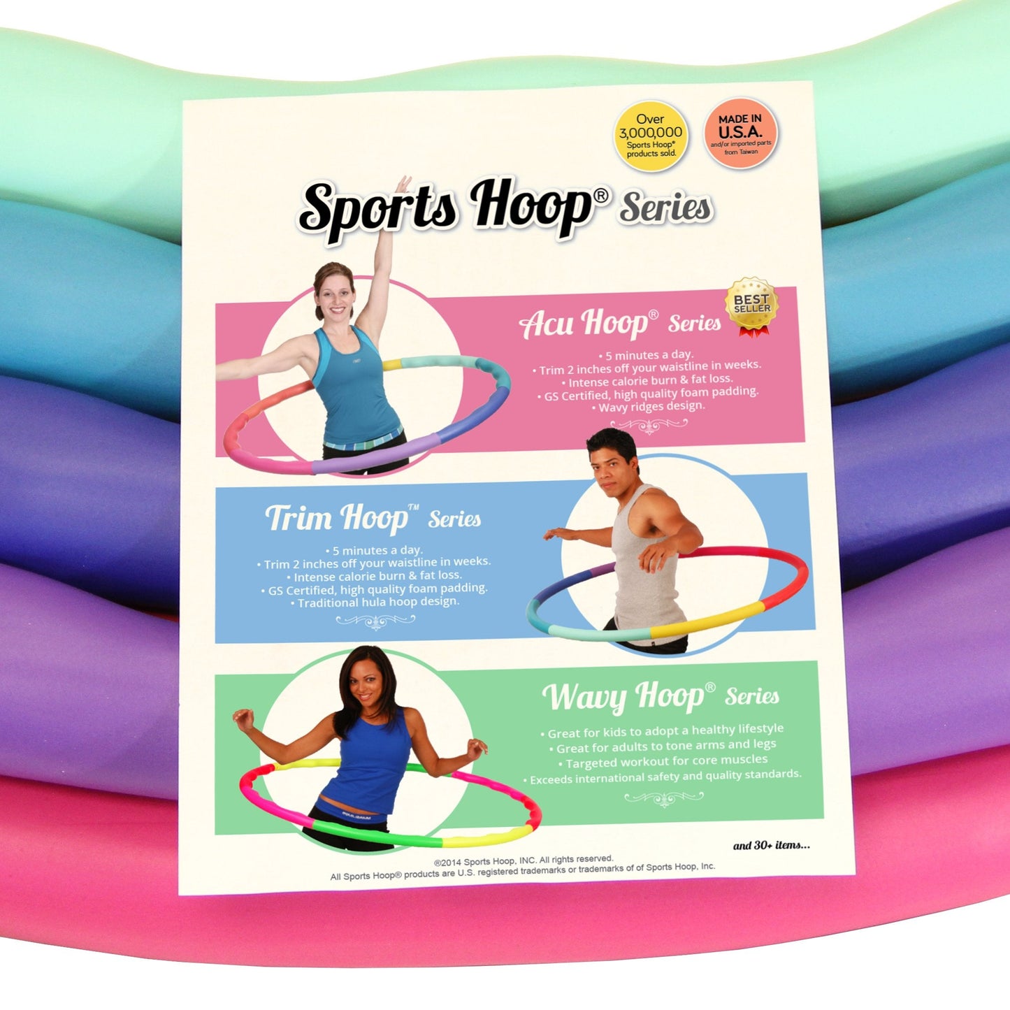 Weighted Hula Hoop, ACU Hoop 3M - 3.2lb Medium, Weight Loss Fitness Exercise Sports Hoop with Wavy Ridges (Rainbow Colors)