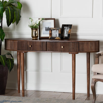 Baxton Studio Linore Fluted Wood Console Table - 2-Drawer Oval Accent Table for Living Room or Entryway