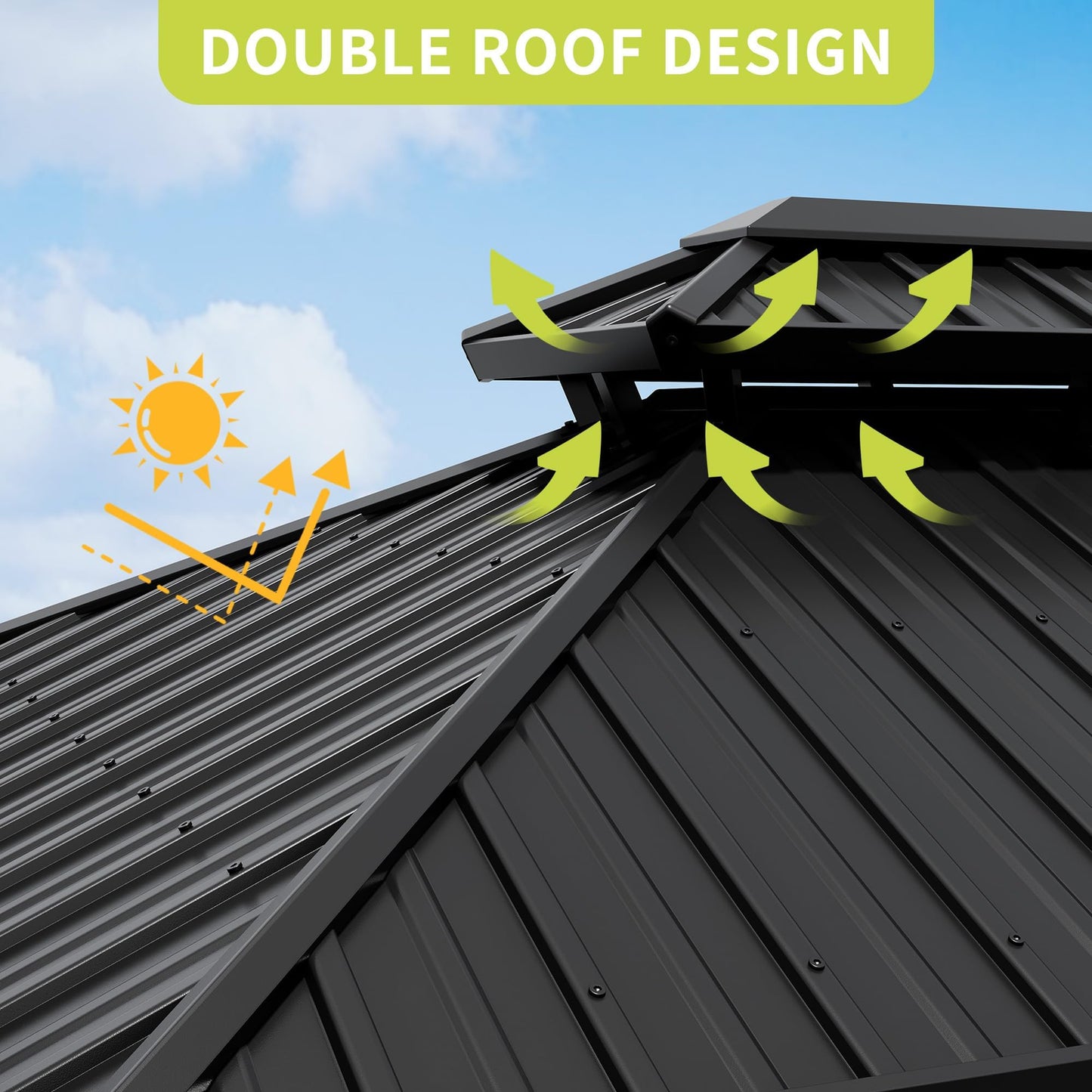 10x12 FT Hardtop Gazebo with Double Galvanized Steel Roof, Heavy-Duty Aluminum & Iron Frame, Mosquito Netting and Privacy Curtains, All-Weather Outdoor Pavilion for Patio Backyard Garden Deck, Khaki