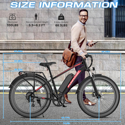 Funhang Electric Bike for Adults, 1000W Peak Ebike, 20MPH 60Miles Electric Mountain Bike, 26" Fat Tire Electric Bicycle with 48V 13AH Battery, Front Suspension,7 Speed, Rear Rack, UL 2849 Certified