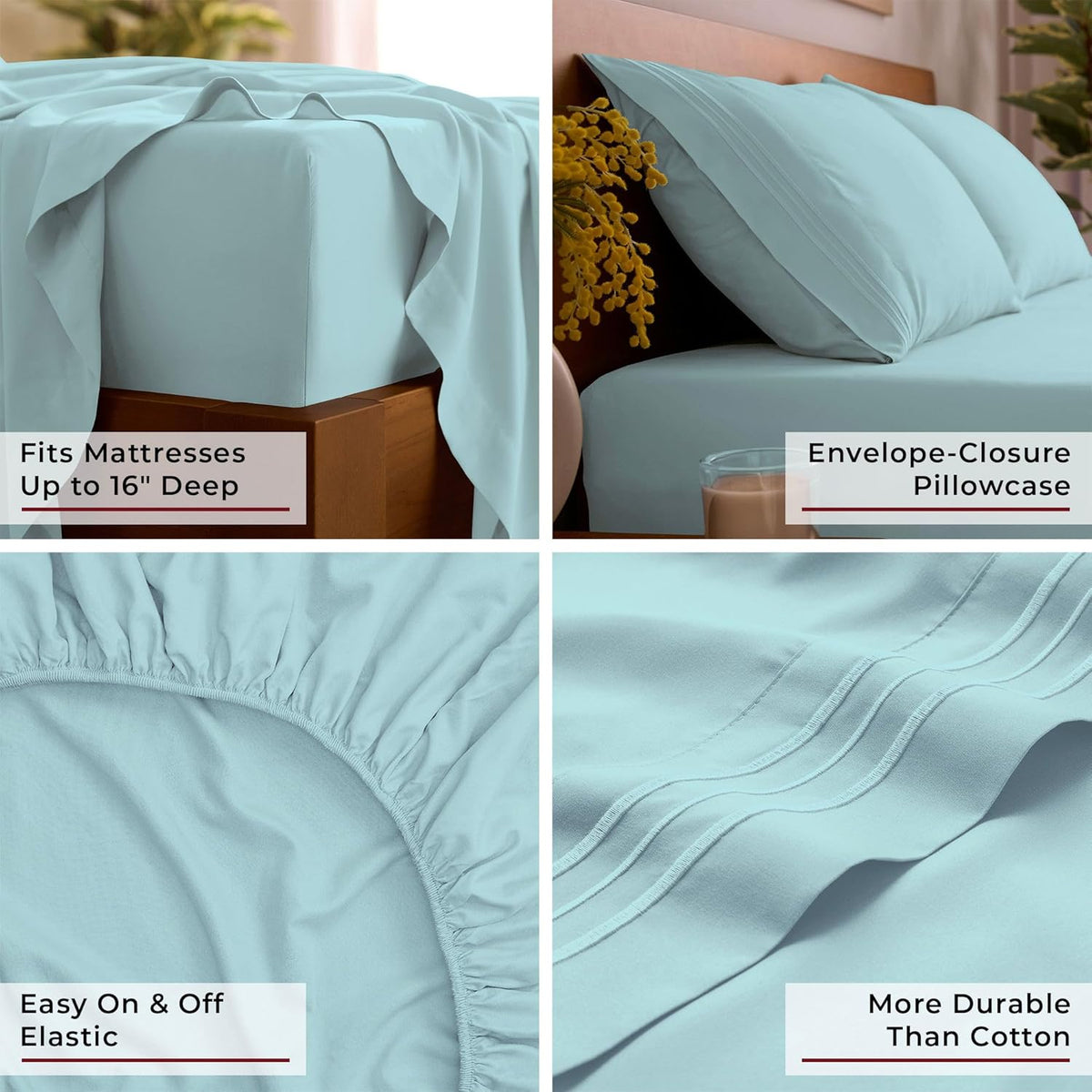 Mellanni Queen Sheets Set - 4 PC Luxury Bedding Collection | Extra Soft, Cooling, Wrinkle-Resistant (Aqua)