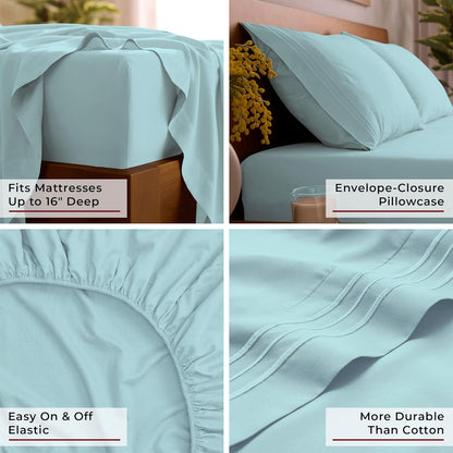 Mellanni Queen Sheets Set - 4 PC Luxury Bedding Collection | Extra Soft, Cooling, Wrinkle-Resistant (Aqua)