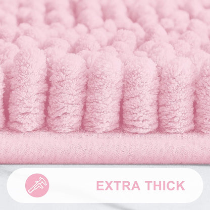 Grandaily Chenille Striped Bathroom Rugs, Extra Thick Non-Slip Soft Plush Bath Mats, Pink 30x20