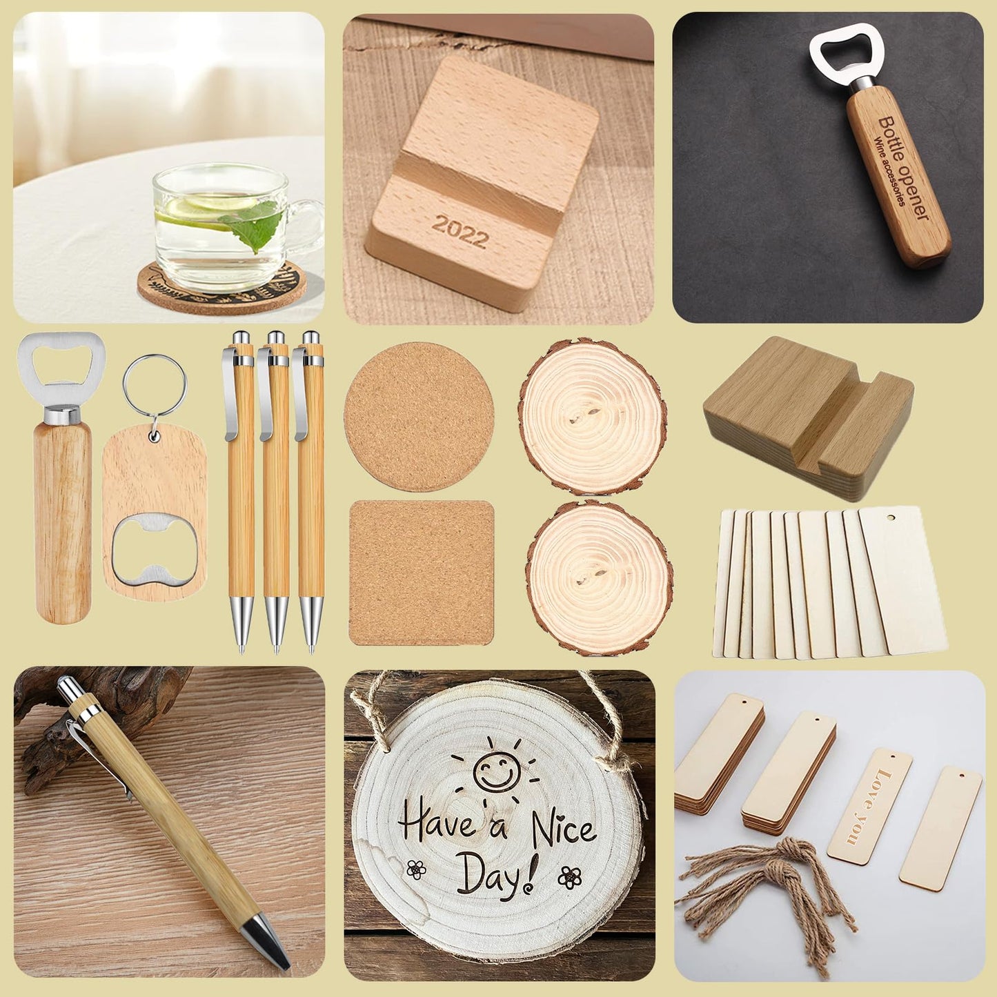 144 PCS Laser Engraving Material Kit, 29 Kinds of Laser Engraving Supplies Including Acrylic, Wood, PU Leather, Glass, Metal, Rock, Fabric, Rubber Materials for Laser Cutter Engraver